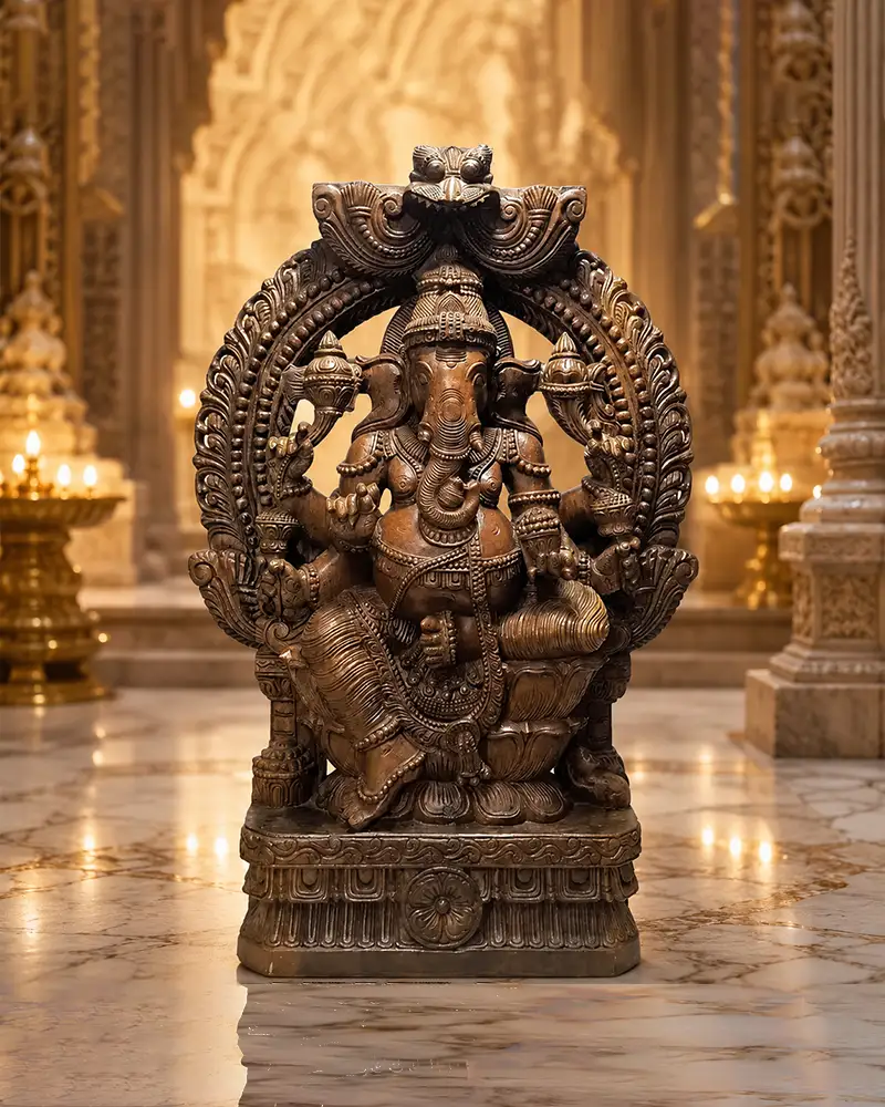 Relaxing Ganesh handcrafted wooden idol