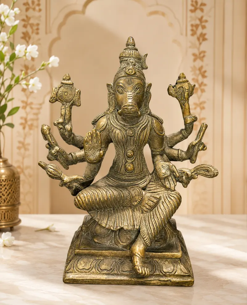 Relaxing Ganesh handcrafted wooden idol